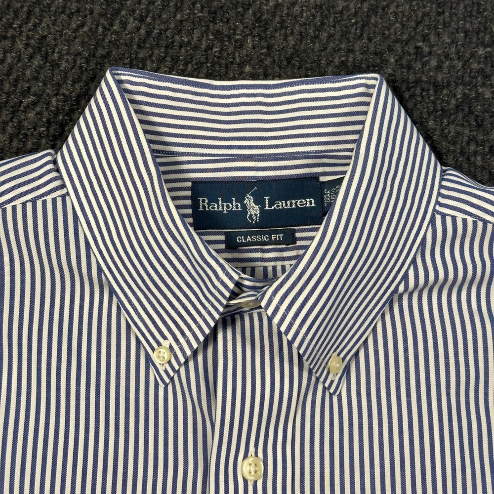 Polo Ralph Lauren Oxford Dress Shirt Men 16.5 32/33 Classic Fit Blue Striped - Picture 3 of 13